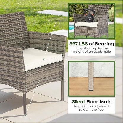 FDW | 3-Piece Patio Furniture Set | Gray & Khaki | Outdoor Wicker Furniture with Coffee Table | Modern Rattan Chairs Conversation Set | Outdoor Seating | Weather-Resistant | for Porch, Garden, Lawn