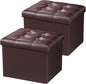 AmasSmile Storage Ottoman Folding Foot Rest Stool, Leather Footstool Bench, Short Ottoman Stool, Storage Foot Rest Store, Books (Brown-2pc, 17" D x 13" W x 13" H)