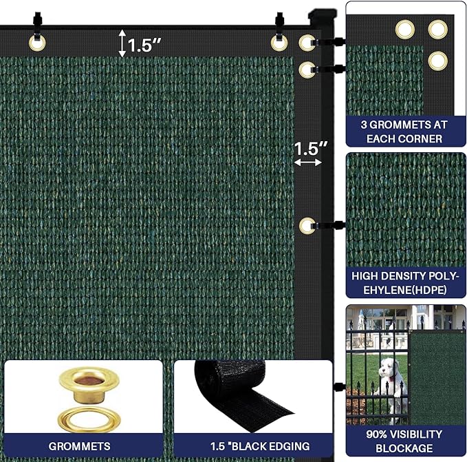 Windscreen4less Privacy Fence Screen Heavy Duty Windscreen Fencing Mesh Fabric Shade Net Cover with Brass Grommtes for Outdoor Wall Garden Yard Pool Deck, 6'x19' Green