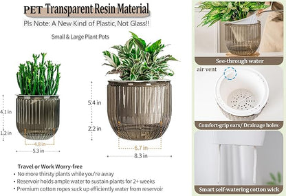 Melphoe Self Watering Pots for Indoor Plants Planter, 8.3/5.3 Inch 2 Pack Planters Self Watering Plant Pots for Flower, Houseplants, Succulent, African Violets and Cactus with Drainage