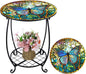 Outdoor Side Table Round Small Mosaic Patio Accent Indoor End Plant Coffee Tea Table for Yard Patio Porch Garden Living Room, Bedroom(Butterfly Style,16 Inch)