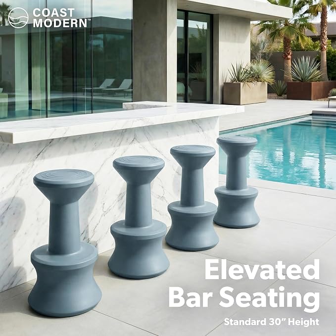 Outdoor Bar Stool, Submersible and Weighted, Stone Blue, 30-Inch Height