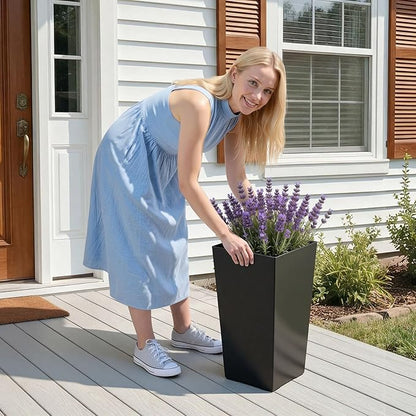 VEVOR Set of 2 Tall Planters for Outdoor Plants 22 inch, Black Tall Planter for Indoor Plants, Modern Planters for Front Porch Patio Balcony, Plant Container Flower Pots with Built-in Drainage
