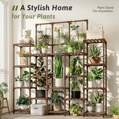 Plant Stand Indoor Outdoor 63" Tall Plant Shelf for Plants 14-Tier Large Plant Sheves for Living Room Heavy Duty Plant Rack Garden Balcony Patio Hanging Planter