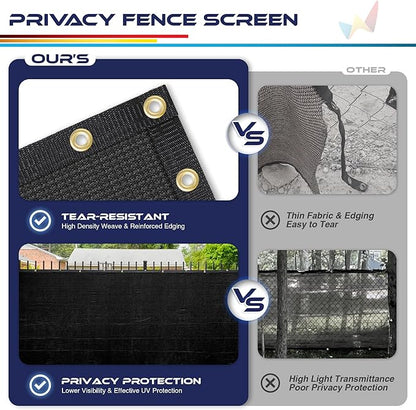 Windscreen4less Privacy Fence Screen Heavy Duty Windscreen Fencing Mesh Fabric Shade Net Cover with Brass Grommtes for Outdoor Wall Garden Yard Pool Deck, 6'x195' Black