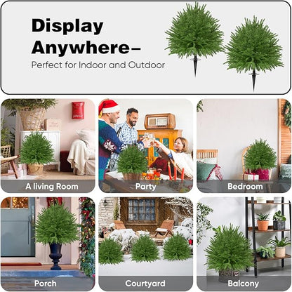 2 Set of 23.6" Artificial Norfolk Tree for Outdoor Front Porch Decor, Boxwood Ball Fake Shrubs UV Resistant Faux Plants for Indoor Outdoor
