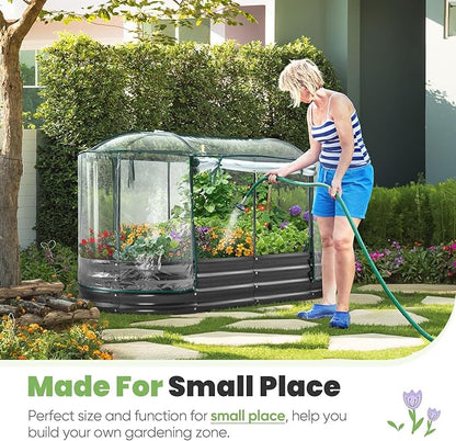 KING BIRD Raised Garden Bed with Cover Galvanized Oval Planter Garden Box Outdoor for Gardening, Vegetables, Flowers, Clear