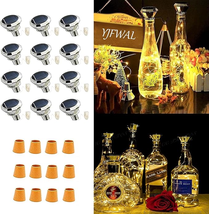Solar String Lights for Wine Bottles, 12 Pack Warm White Diamond