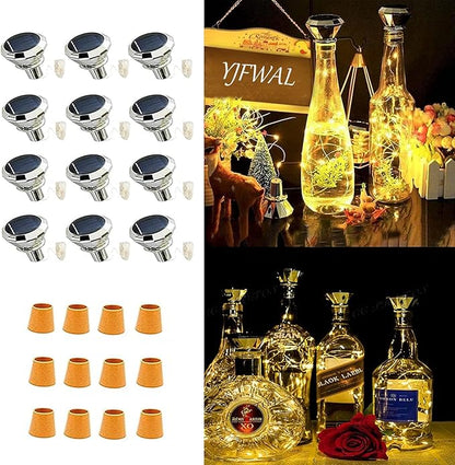 Solar String Lights for Wine Bottles, 12 Pack Warm White Diamond