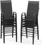 VINGLI Outdoor Bar Chairs Set of 8 – Stackable Outdoor Bar Stools with Sturdy Sling High Back and Armrests for Lawn, Courtyard, Garden, Bar, Black