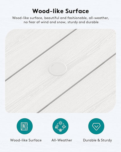 SERWALL HDPE Patio Coffee Table, Rectangle Outdoor Coffee Table, All-Weather Coffee Side Table for Balcony, Poolside, Deck, Garden, White