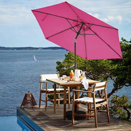 JEAREY 7.5FT Patio Umbrella Market Table Umbrella with 6 Sturdy Ribs, Push Button Tilt/Crank Outdoor Umbrella for Garden, Deck, Backyard, Pool and Beach,Rose Pink