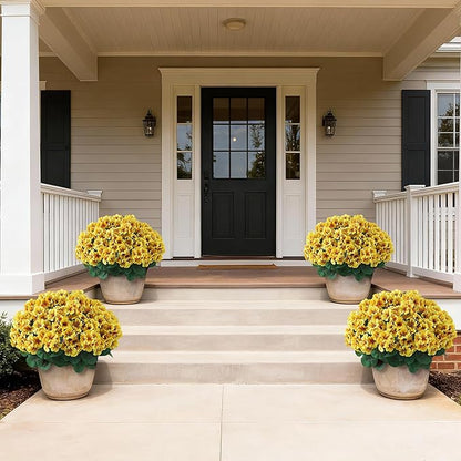 2 Pack Artificial Geranium Flowers Topitary Trees for Outdoors, UV Resistant Geraniums Potted Bushes Look Real Silk Faux Plants for Front Door Garden Porch Planter Farmhouse Home Decor (Yellow)