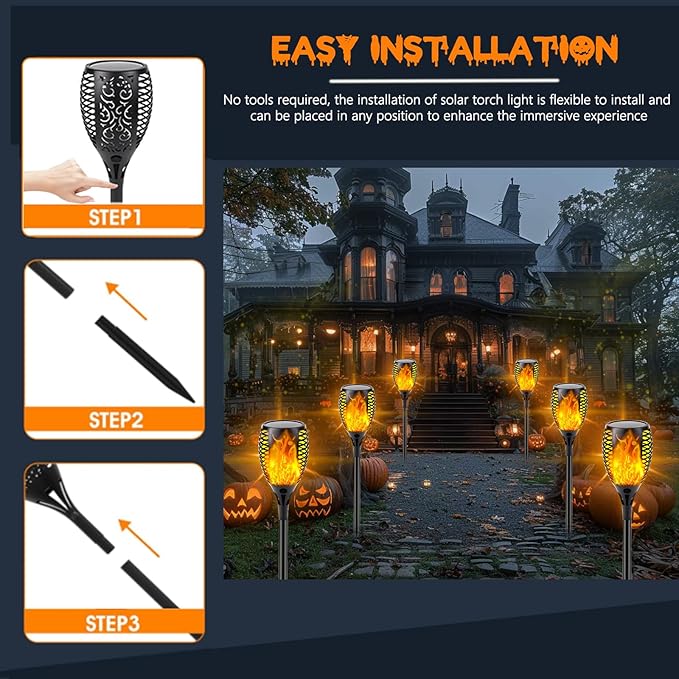 Upgraded 8 Pack Super Larger Size Solar Torch Lights with Flickering Flame, Extra Bright Solar Lights Outdoor Waterproof, Solar Flame Lights Outdoor Solar Tiki Torches for Garden Pathway Auto On Off