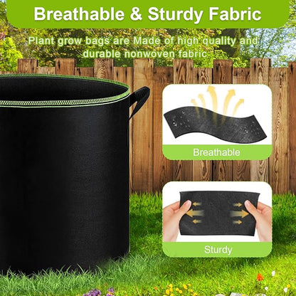 6-Pack 10 Gallon Grow Bags - 300G Heavy Duty Aeration Fabric Pots with Handles,Thickened Nonwoven Planter Bags for Vegetables Flowers Fruits