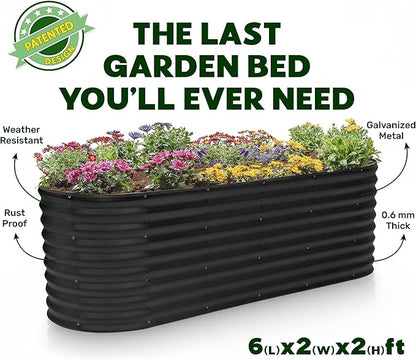 Plant & Plot Galvanized Raised Garden Beds Outdoor // 6×2×2 ft Planter Raised Beds for Gardening, Vegetables, Flowers // Large Metal Garden Box (Black) // Patented Tool-Free Design