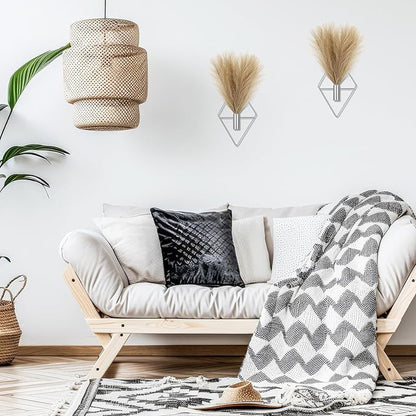 2 Pieces Boho Wall Decor Hanging Planters with Artificial Plants Metal Hanging Vase Indoor Plants Holder Modern Wall Art for Bathroom Bedroom Living Room Decor, Silver, Pampas Grass