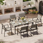 Outdoor Dining Set for 6, Aluminum Patio Table and Chairs Set with Umbrella Hole, 7 Piece HDPS Outdoor Furniture Sets for Patio, Garden (Gray)