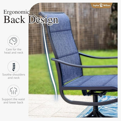 Sophia & William 7 Pieces Outdoor Patio Dining Set, 6 x Swivel Patio Dining Chairs and 54" Large Round Metal Dining Table, Outdoor Table and Chair Furniture Dining Set Support 300lbs（Blue）