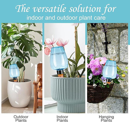 8 Pcs Plant Watering Globes Self Watering Planter Insert Plants Top Fill Water Device Plastic Water Bulbs Slow Release Terracotta for Plants, Blue