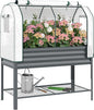 Outsunny Galvanised Raised Garden Bed with Greenhouse Cover, Metal Elevated Garden Bed with Legs, Bed Liner and Bottom Shelf, Outdoor Raised Planter Box for Vegetables, Herbs, Flowers, Dark Gray