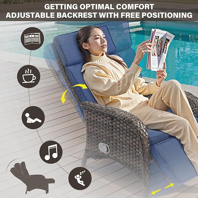 Belord Versatile Outdoor Recliner Chair - Reclining Patio Chair with Adjustable Backrest and Footrest, All-Weather Wicker Chaise Lounge Chair Outdoor for Pool Deck