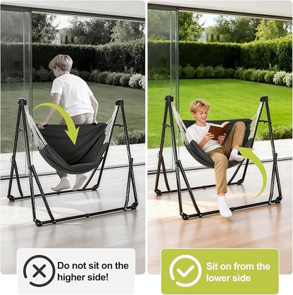 2-in-1 Hammock & Swing Chair for Teens – Adjustable Folding Chair with Collapsible Steel Stand, Portable for Camping, Travel, Patio & Indoor Use, Includes Carrying Case, Supports 440 LBS