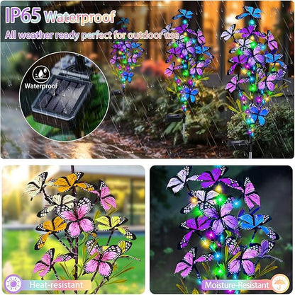 Solar Garden Lights Outdoor, Waterproof 2 Pack Solar Butterfly Lights with 60 LED 12 Butterfly Colorful Lighting for Garden Yard Lawn Outdoor Decor, Gift for Mom Women Mother's Day