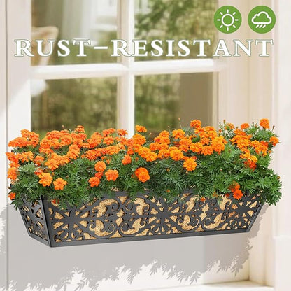 6 Pack 30 Inch Window Boxes Planters Railing Planter Box with Adjustable Brackets & Coco Liners Fabric Plant Grow Bags Deck Railing Planter Boxes Balcony Hanging Flower Box for Outdoor Plants