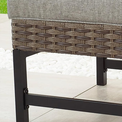 Outdoor Cushioned Ottoman Wicker Patio Furniture Ottoman with Grey Cushion Metal Steel Frame
