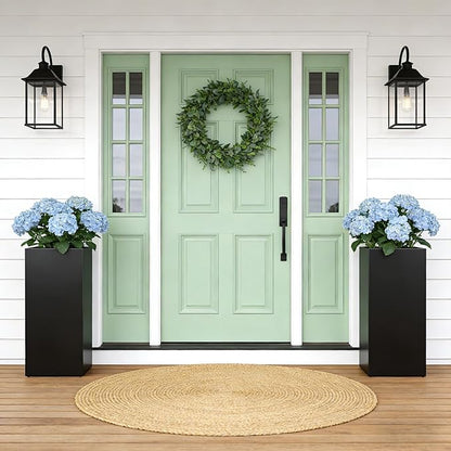 Set of 2 Tall Metal Planter Box for Outdoor Plants,14" L x 14" W x 30" H Heavy Duty Tall Outdoor Planter with Removable Insert Shelf for Porch, Patio, Backyard| Modern Décor|Built-in Drainage|(Black)