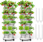 7 Tiered Strawberry Vertical Planters, 2 Pack Stacking Tower Garden with Support Pole, Stackable Herb Vegetable Planters Indoor Outdoor White