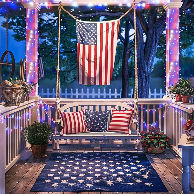 String Lights, 168 ft Red White and Blue, 600 LEDs, Outdoor Reel