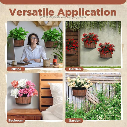 Layhit 6 Pcs Wall Hanging Planters Outdoor Pot Planter Wine Barrel Planter Distressed Oak Thickened Plastic Water Storage Flower Pots for Flower Indoor Outdoor(13.78 Inches,Brown)