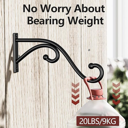 Plant Hook Hanging Plant Brackets - 2 Pack 10 Inch Plant Hanger, Metal Plant Wall Hooks for Hanging Flower Basket, Lanterns, Bird Feeder, Wind Chimes Indoor & Outdoor.