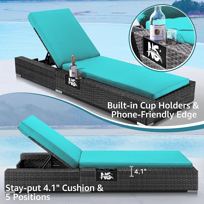 NICESOUL 13-Piece Patio Furniture Set with Fire Pit, High-End Big Group Outdoor Patio Set with Fire Pit & Chaise Lounge, Wicker 29.3'' High Back Sofa Deep Sitting, Grey & Turquoise