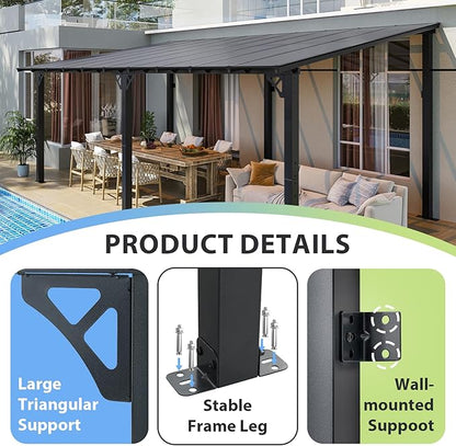 Aoxun 20'x10' Gazebo for Patio, Premium Pergola with Sloped Roof, Large Wall-Mounted Heavy Duty Awnings, for Backyard, Patio, Deck and More