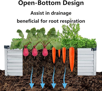2 Pack 8x4x1FT Galvanized Raised Garden Bed Kit, Outdoor Metal Planter Box for Vegetables, Bottomless Rectangular Gardening Bed with Support Rods, Tool-Free Assembly, Silver