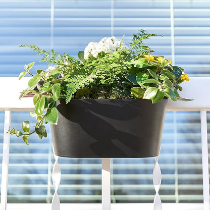KIBAGA Beautiful Hanging Flower Pots for Outside Railing Or Fence - Stylish Set of 3 Outdoor Planters for Any Balcony, Porch or Deck - Window Planter Boxes are Perfect for Your Flowers