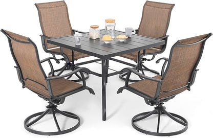 NUU GARDEN Outdoor Dining Set 5-Piece Patio Set with Weather-Resistant Table and 4 Textilene Swivel Chairs for Yard, Deck and Poolside, Brown and Black