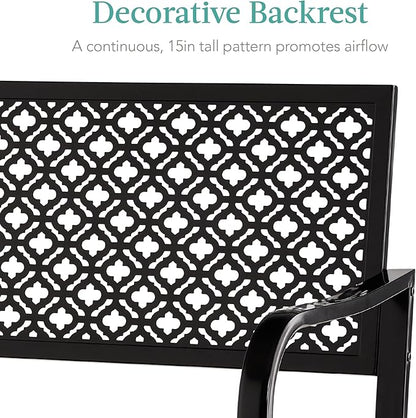 Best Choice Products Outdoor Bench 2-Person Metal Steel Benches Furniture for Garden, Patio, Porch, Entryway w/Geometric Backrest, 790lb Capacity – Black