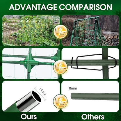 Garden Trellis for Climbing Plants Outdoor, Cucumber Trellis for Raised Bed Garden, Arch Trellis Support for Cucumbers Tomatoes Beans Peas, 50x48 inch, Metal Trellis with Netting, Green