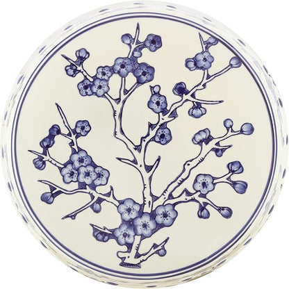 Decorative Garden Stool, Blue and White Ceramic, 16.5-Inch Tall