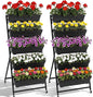 2 Pack 5-Tier Vertical Garden Planter 4.5 ft Tall Raised Garden Bed with Lockable Wheels & Drainage, Removable Elevated Herb Vegetable Flower Planter for Patio Deck Indoor Outdoor(Black)