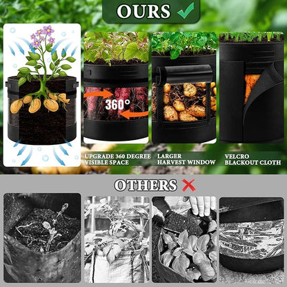 3 Pack 20 Gallon 360° Visibility Potato Grow Bags with Shading Flap, Plant Grow Bags for Growing Potatoes Heavy Duty Thickened Nonwoven Fabric Gardening Vegetable Growing Bags with Harvest Window