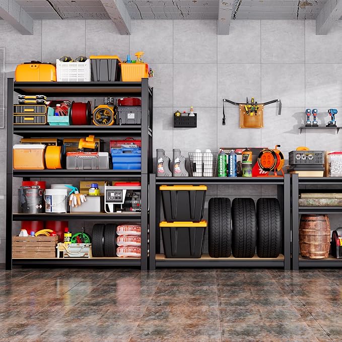 Set of 2 Garage Shelving,3 Tier Garage Storage Shelves,Adjustable Heavy Duty Metal Shelving Units and Storage Large Rack,Utility Steel Shelf For Shop Warehouse Industrial Pantry Basement 33"x35"x16"