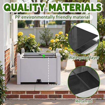 14 Gallon Raised Garden Bed, Self-Watering Raised Planter Box with Drainage Plug & Gauge for Vegetables Flowers Herbs Succulents, Rustproof Resin for Backyard Patio Porch (Ashen)