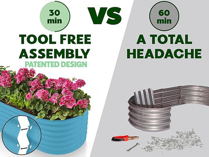 9-in-1 Galvanized Steel Raised Garden Bed // 8×2×1.5 ft Modular Planter for Gardening, Vegetables, Flowers // 18" Tall Metal Raised Garden Beds Outdoor (Teal) // Patented Design Planter Box