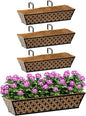 SPECILITE 24" Window Boxes Planters, Heavy Duty Metal Railing Planter Boxes, Adjustable Balcony Planters for Railing Hanging, with Coco Liner & Tool Set for Deck, Porch, and Patio Gardening (4 Pack)