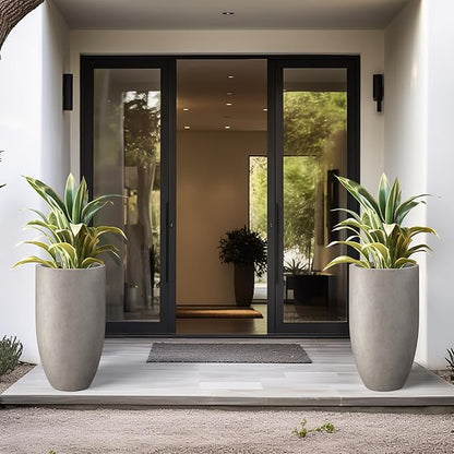 Kante 24 Inch Tall Round Concrete Planter, 2 Pack Large Indoor Outdoor Plant Pots with Drainage Hole and Rubber Plug, Modern Decorative Garden Pots for Home Patio Porch, Weathered Concrete
